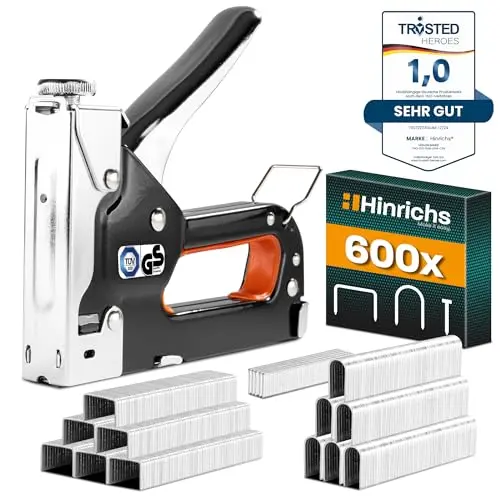 Hinrichs Handtacker Set - 3-in-1 Profi Tacker für Holz und Stoff - Mit 400 Klammern & 200 Nägeln