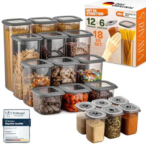 Viwares Vorratsdosen Set 18-tlg – luftdicht & BPA-frei mit 52 Etiketten