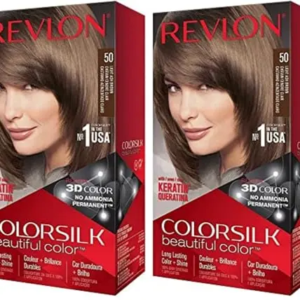 Revlon Colorsilk Haarfarbe 50 Light Ash Brown - 100% Grauabdeckung, ammoniakfrei, Packung mit 2