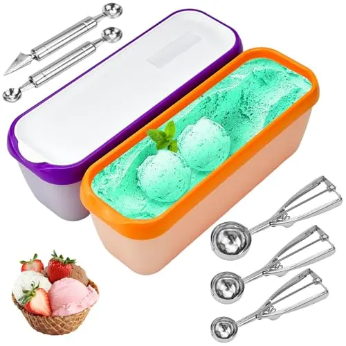 UHETLET 2er-Set Eisbehälter für 1,5L Speiseeis mit Eisportionierer und Eislöffel