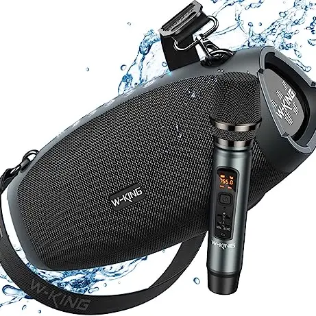 W-KING Bluetooth Lautsprecher mit kabellosem Mikrofon, tragbare Outdoor Box, DSP, Powerbank und tiefem Bass