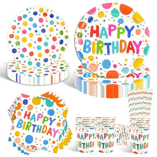 80 Stück Geburtstag Partygeschirr - Happy Birthday Teller, Servietten & Strohhalme für 16 Gäste