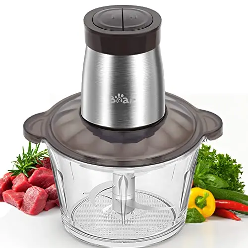 Bear 2L Universalzerkleinerer mit Glasbehälter, 2 Geschwindigkeiten, Ein-Hand Pulsfunktion, Edelstahlklingen, geeignet für Fleisch, Babynahrung & Gemüse