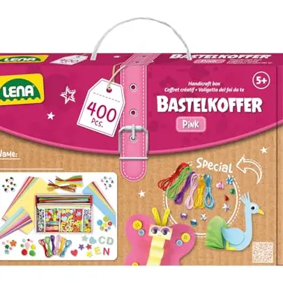 Lena Bastelkoffer mit 400 Teilen, Bastelset für Kinder ab 5 Jahren, Pink & Lila