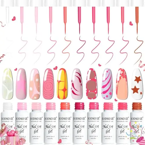 JODSONE Nail Art Gel Liner Set, 10 Farben, Pink