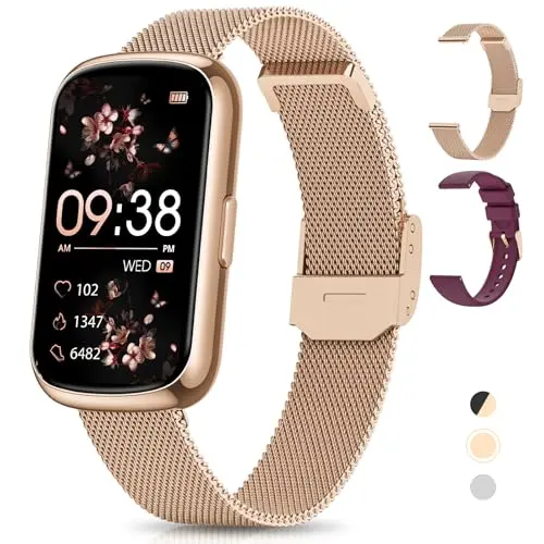 RUXINGX Damen Smartwatch, 1,47'' Fitnessuhr mit 24 Sportmodi, Pulsmesser, Schlafmonitor, Wasserdicht, Schrittzähler, Roségold