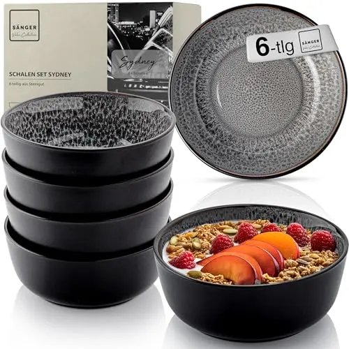 Sänger Sydney Müslischalen Set, 6 teilig, dunkel grau, spülmaschinen- und mikrowellenfest, 550 ml