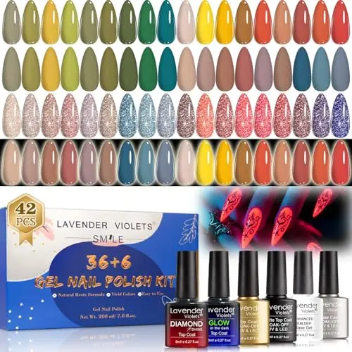 Lavender Violets UV-Gel-Nagellack 42 PCS mit Basis und Top Coat für Maniküre - C515