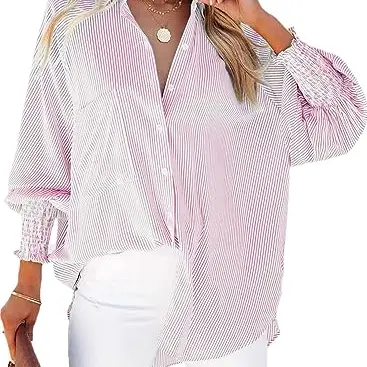 Chicrise Damen Hemd mit V-Ausschnitt und Manschetten, lässiges Oberteil in Rosa, Größe 34-36, Herbstmode