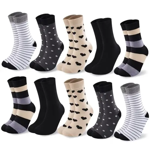 Cirorld Baumwollsocken für Damen, bunt gemustert, mit Streifen und Punkten
