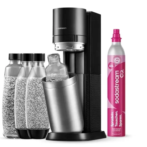SodaStream Wassersprudler DUO mit CO2-Zylinder, 2 Glas- und Kunststoffflaschen, spülmaschinengeeignet, Titan
