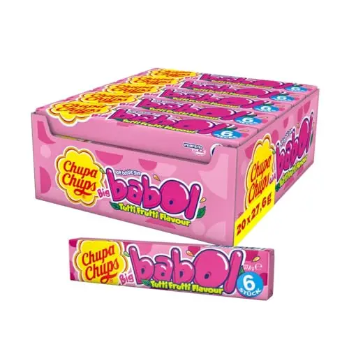 Chupa Chups Big Babol Tutti Frutti Kaugummi - 20 Stangen für große Blasen, 20 x 27,6g
