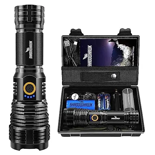 Shadowhawk Taschenlampe LED, 450000 Lumen, USB aufladbar, wasserdicht, für Camping und Notfälle