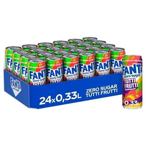 Fanta Tutti Frutti ohne Zucker - Erfrischendes Softgetränk mit tropischem Fruchtgeschmack in Einwegdosen (24 x 330 ml)