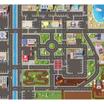 SkippiDoo Straßen- und Auto-Spielteppich für Kinder (200x160 cm) - Abwaschbar & Rutschfest - OEKOTEX-Zertifiziert - Ideal für Jungen und Mädchen