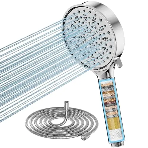 Cobbe Hochdruck Duschkopf mit Filter - Handbrause mit 6 Strahlarten für hartes Wasser