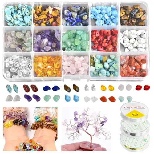 CAREDGO 600 Edelstein Perlen Set – 15 Farben Halbedelsteine 5-7mm zum Basteln für DIY Schmuck