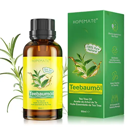 Teebaumöl 100% rein, 60ML – Vegan gegen Akne, Pickel, Warzen & Hautprobleme für Gesicht, Kopfhaut und Haare