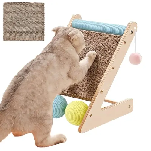 JNEYVIC Kratzbrett für Katzen aus Holz 33 x 30 cm mit Ball - ideal für die Ecke
