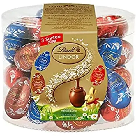 LINDOR Eier von Lindt | 720 g | Zartschmelzende Schokolade in Milch, Nuss und Feinherb | Oster Schokolade