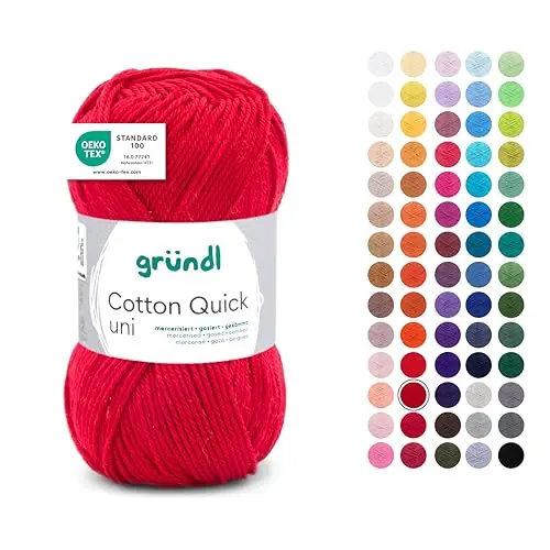 Gründl Cotton Quick uni Wolle - Dünnes, hautfreundliches Häkelgarn - 50 g / 125 m - Rot