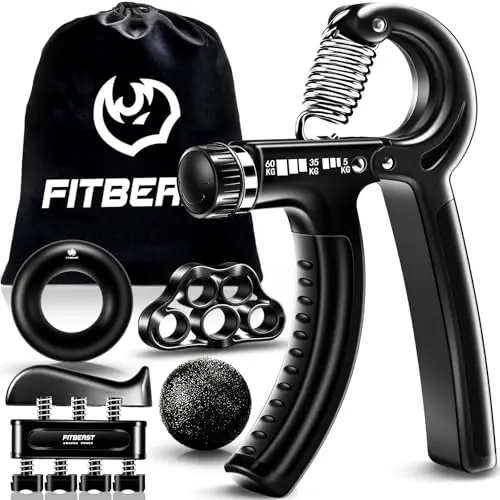 FitBeast Handtrainer Set - 5er-Pack, Verstellbarer Grip und Stressabbau-Griffkugel, Schwarz