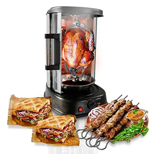 NutriChef Heißluft-Multiofen mit Drehspieß – 21L Mini-Backofen mit Grillfunktion für Zuhause, kompakter Elektroofen mit Timer