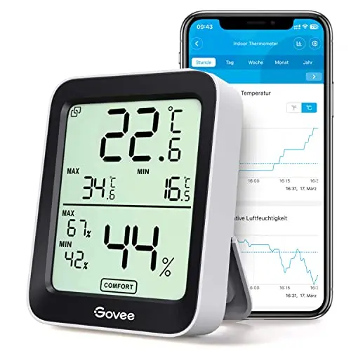 Govee Thermometer Hygrometer - Digital Temperatur- und Luftfeuchtigkeitsmesser mit Alarm und APP, ideal für Gewächshaus und Weinkeller