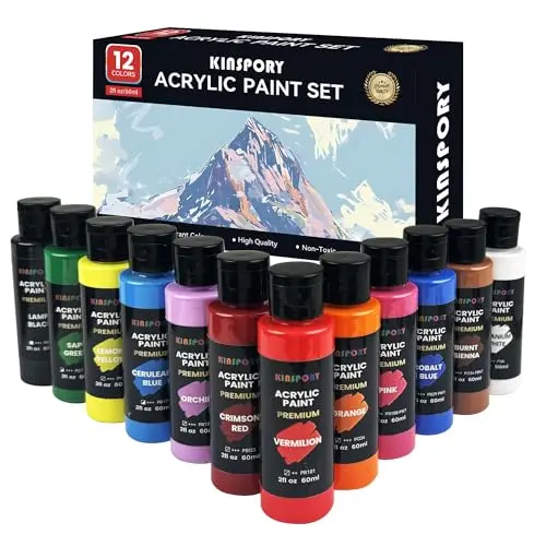KINSPORY Acrylfarben Set 12 x 60 ml – Wasserfest, ungiftig & schnelltrocknend – Ideal für Künstler und Anfänger
