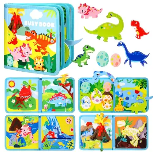 Busy Board mit Dinosaurier-Thema - Montessori Motorikspielzeug für Kleinkinder ab 1 Jahr - 3D Activity Board & Reisespielzeug ab 18 Monate