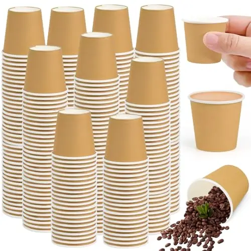 LANSKYLAN 500 Pappbecher Braun - 30ml Mini Kraftpapier Becher für Heißgetränke und Espresso - Ideal für Hochzeit und Weihnachten