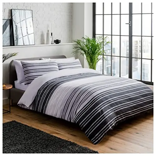 Sleepdown Textured Stripe Doppelbett - Schwarz/Grau, Baumwolle