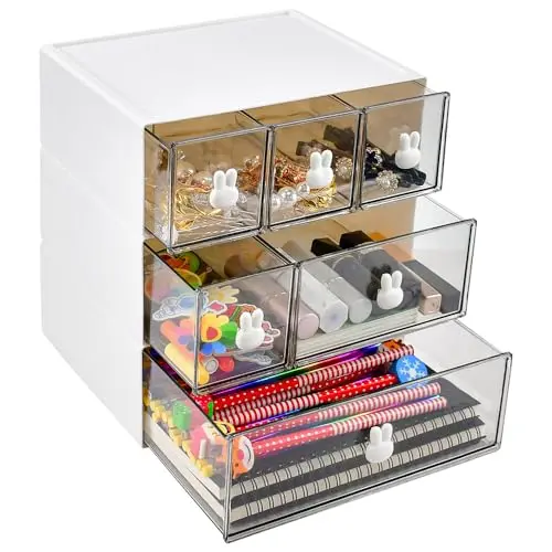 LANSKYLAN Schubladenbox mit 3 Lagen - Organizer für Schreibtisch und Kosmetik, stapelbar, abnehmbar, ideal für Teebeutel und Bürobedarf