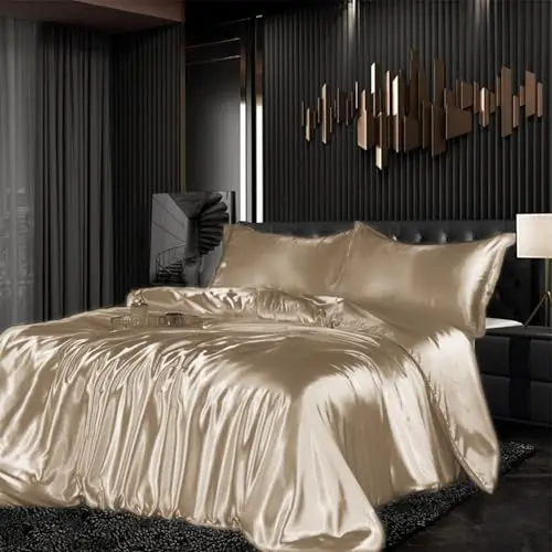 Luxus Bettwäsche Set Satin 200x200cm in Gold, 3-teilig, mit Kissenbezügen 80x80cm, glänzend und weich