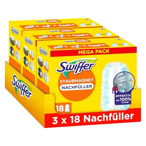 Swiffer Staubmagnet Nachfüllpackung, 54 Tücher – Fängt 3-mal mehr Staub und Haare ein