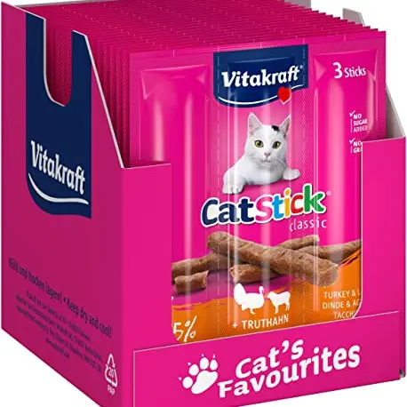 Vitakraft Cat Stick Classic Katzensnack mit Truthahn & Lamm, 20x3 Stück