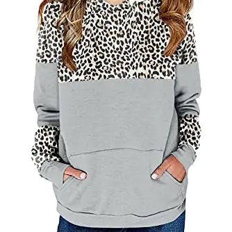 Saodimallsu Mädchen Pullover mit Kapuze im Leopardenmuster, grau, 120