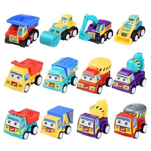 Cretvestsar 12er-Set Mini Rückziehautos - Cartoon Spielzeugautos für Jungen und Mädchen, ideal für Geburtstagsgeschenke und Partys