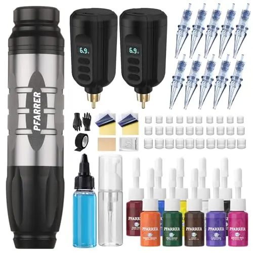 PFARRER Tattoo Maschine Set mit 1500mAh Akku und 10 Zubehörteilen