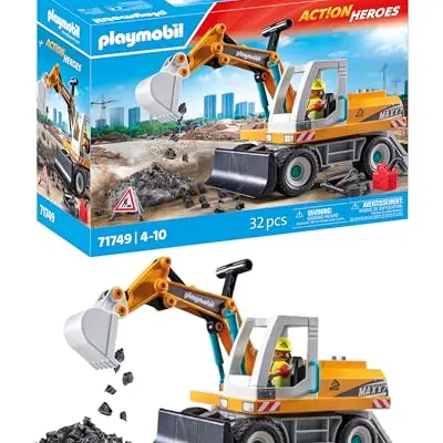 PLAYMOBIL Großer Bagger - Baustellen Spielzeug für Kinder ab 4 Jahren