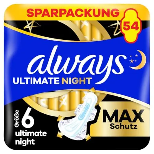 Always Damenbinden Ultimate Night Größe 6 mit Flügeln, 54 Stück