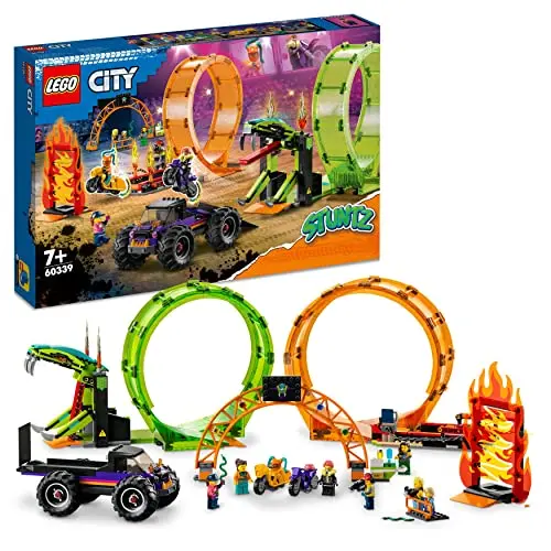 LEGO 60339 City Stuntz Stuntshow-Doppellooping Set mit Rampe, Monstertruck, 2 Motorrädern, 7 Minifiguren für Kinder ab 7 Jahre