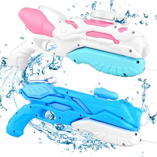 Wasserpistole für Kinder, 2er Set, 400ml - Ideal für Sommerpartys im Freien, Strand und Pool (Blau + Rosa)