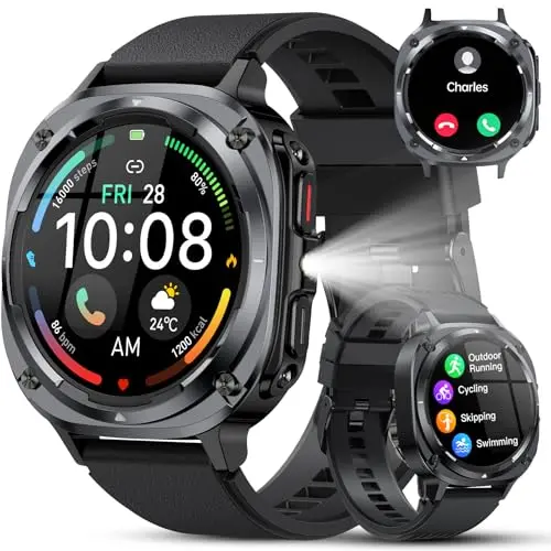 TIMU Smartwatch Herren, 1.45" AMOLED, Anrufe, 115+ Sportmodi, Fitnessuhr mit Herzfrequenz und Schlafmonitor, IP68 wasserdicht