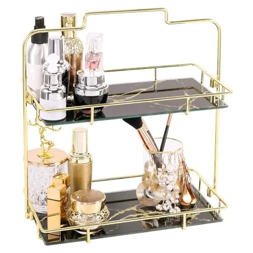 Make-up-Organizer-Regal, 2-stufig, Gold