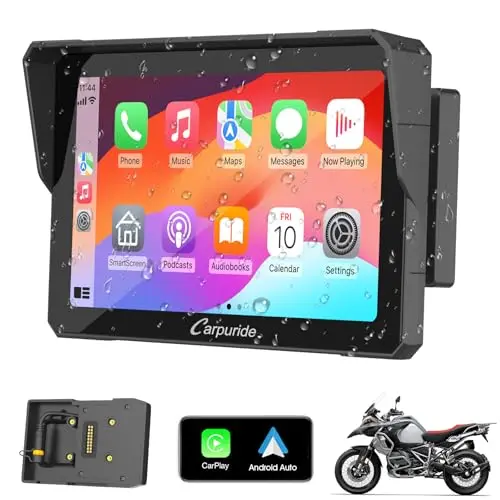 Carpuride W702B 7" Motorrad GPS mit Halterung für BMW, Kabelloses CarPlay & Android Auto, Wasserdicht, Dual Bluetooth, Navigation.
