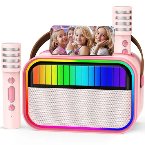 Ankuka Karaoke Maschine für Kinder und Erwachsene, tragbar mit 2 Mikrofonen, Geburtstagsgeschenk für Mädchen (Rose)