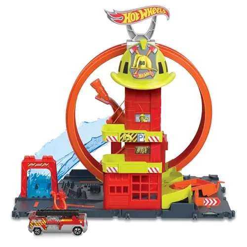 Hot Wheels City Super-Looping Feuerwache - Spielset mit Aufzug und Rampe, für Kinder ab 4 Jahren