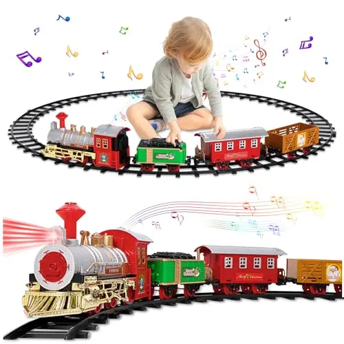Wula Weihnachtszug-Set, elektrische Dampflok mit Lichtern und Musik, Weihnachtsbaum-Dekoration