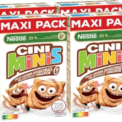 Nestlé Cini Minis, Zimt-Cerealien, Crunchy Vollkornflakes, 4er Pack (4x625g)